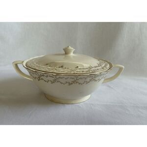 Vintage Royal China 22-K-Gold Serving Bowl with Lid & Handles Cream/Gold Colored